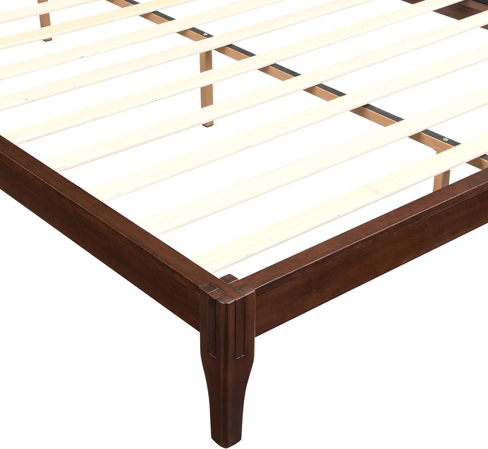 Merax Mid-Century Solid Bamboo Wood Queen Bed Frame,Chocolate