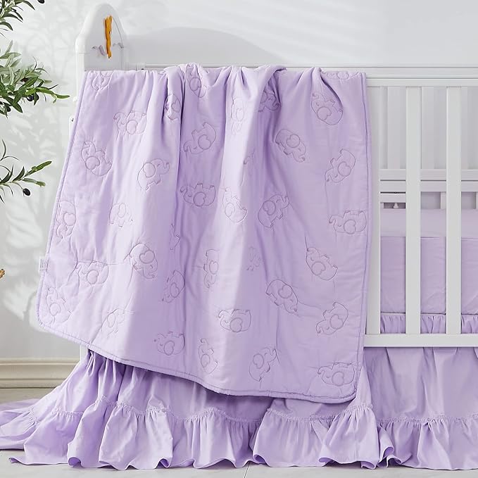 Brandream Crib Bed Skirt for Baby Girls Boys Purple Boho Bohemian Solid Cotton - Image 4