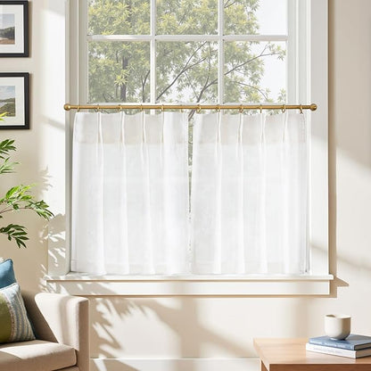 jinchan Linen Pinch Pleated Kitchen Curtains 30 Inch 2 Panels, Natural Linen - Image 3