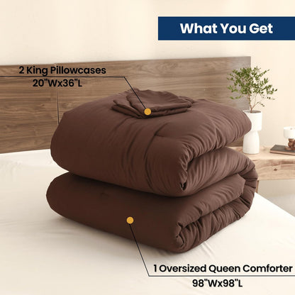 paxrac brown oversized queen comforter set 98x98in, 3 on a desk or shelf