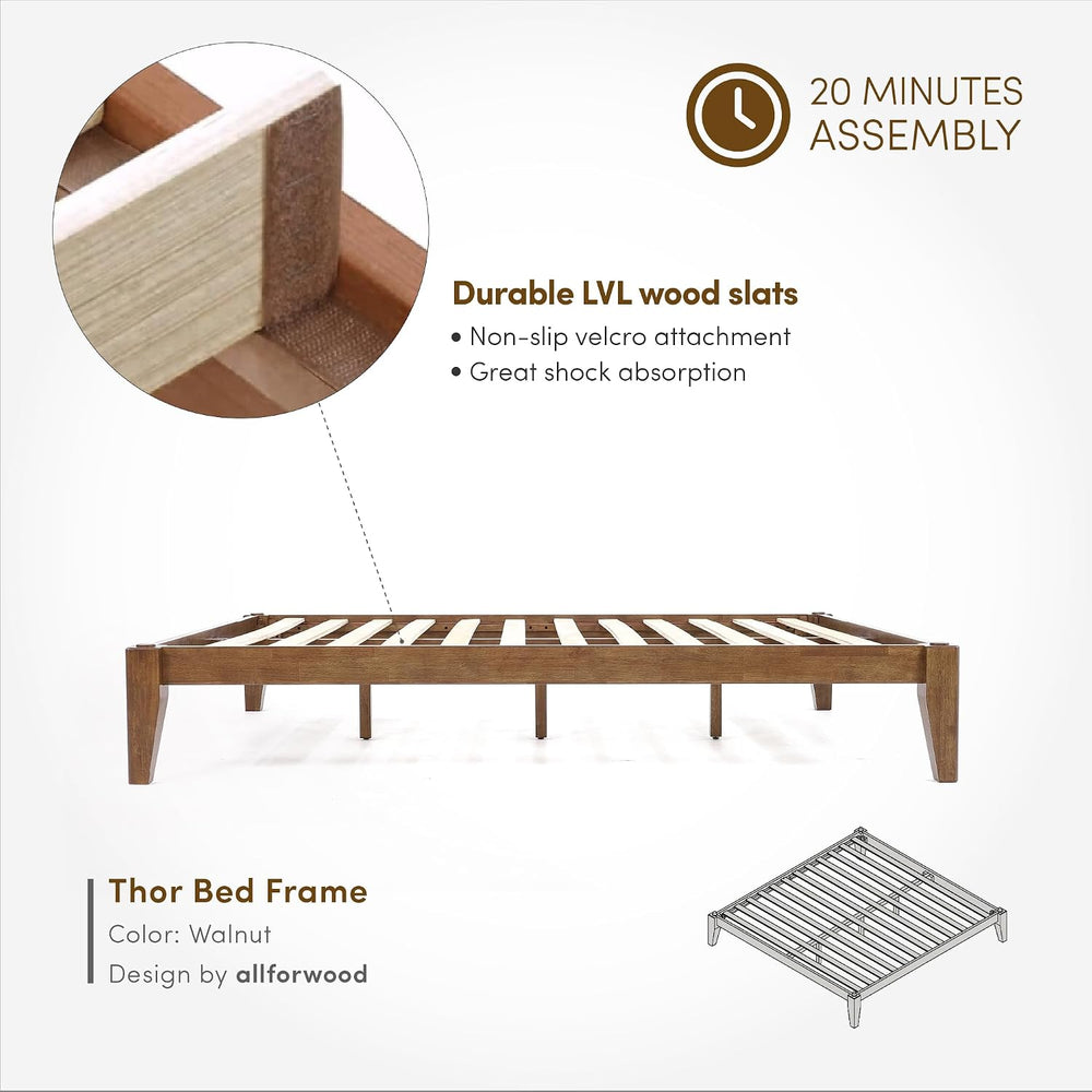 Thor Japanese Joinery Bed Frame Queen, Solid Wood (Walnut)