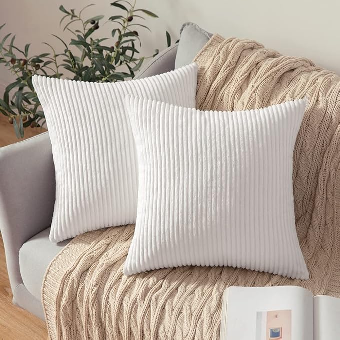 MIULEE Winter Pack of 2 Corduroy Pillow Covers Soft Soild Striped Throw Pillow by MIULEE