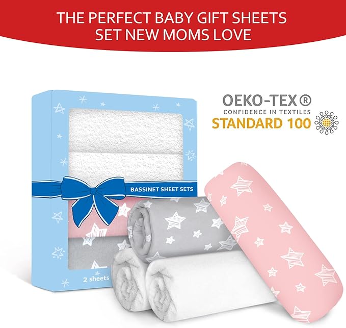 Bassinet Sheets & Waterproof Bassinet Mattress Pad Protector 4 Pack Set - Image 4