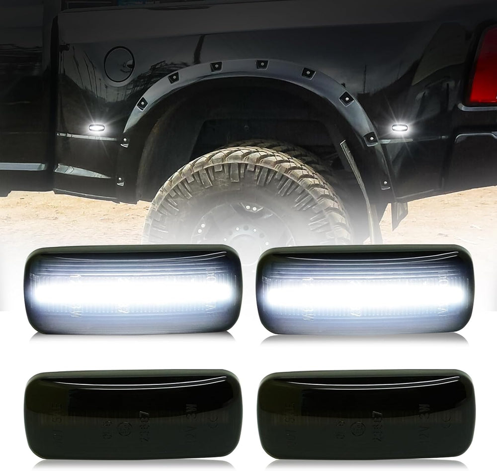 LED Side Marker Lights Smoked Lens White for 2010-2017 Dodge RAM 2500 3500