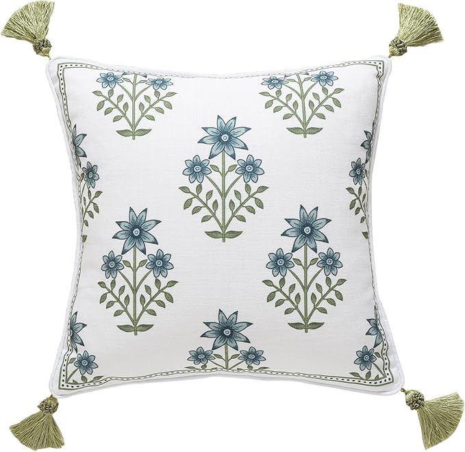 ISAENNE Design Fresh Linen Square Throw Pillow Covers 18"x18", French White by Isaennehomedecoration