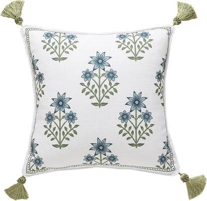 ISAENNE Design Fresh Linen Square Throw Pillow Covers 18"x18", French White by Isaennehomedecoration