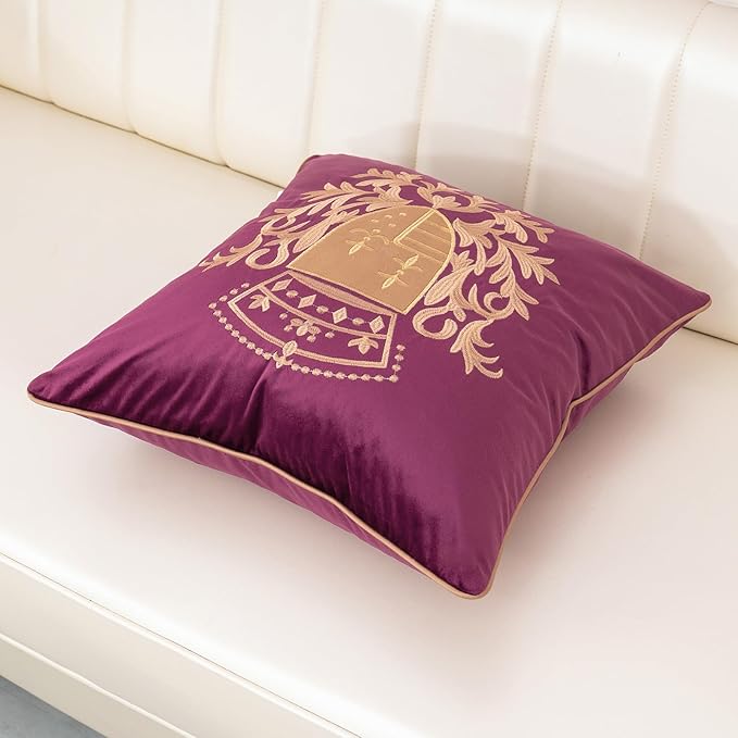 Aeckself Luxury Embroidery Velvet Pillow Cover 20x20 Inch, European Shield - Image 3