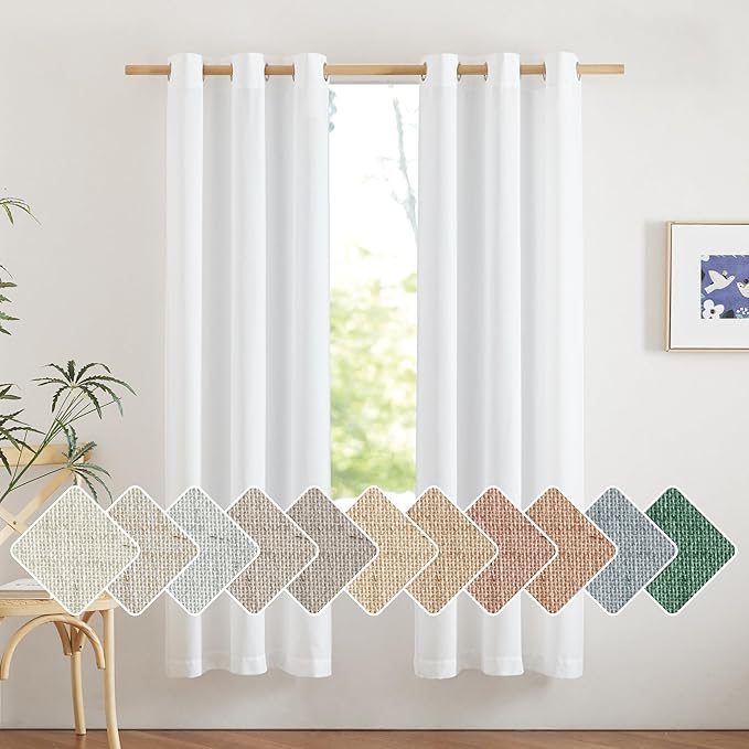 NICETOWN White Linen Curtains 72 inches Long, Grommet Privacy Window Treatments by NICETOWN
