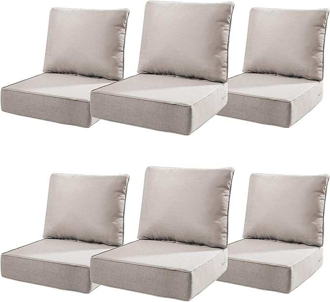 6" Thick Outdoor Cushions 22x24x6, 6-Set Deep Seat Patio Cushions by Pugire
