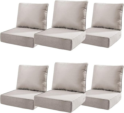 6" Thick Outdoor Cushions 22x24x6, 6-Set Deep Seat Patio Cushions by Pugire