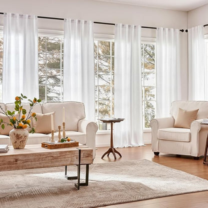 jinchan Linen Curtains with Privacy Lining 96 Inch Length White Farmhouse - Image 3