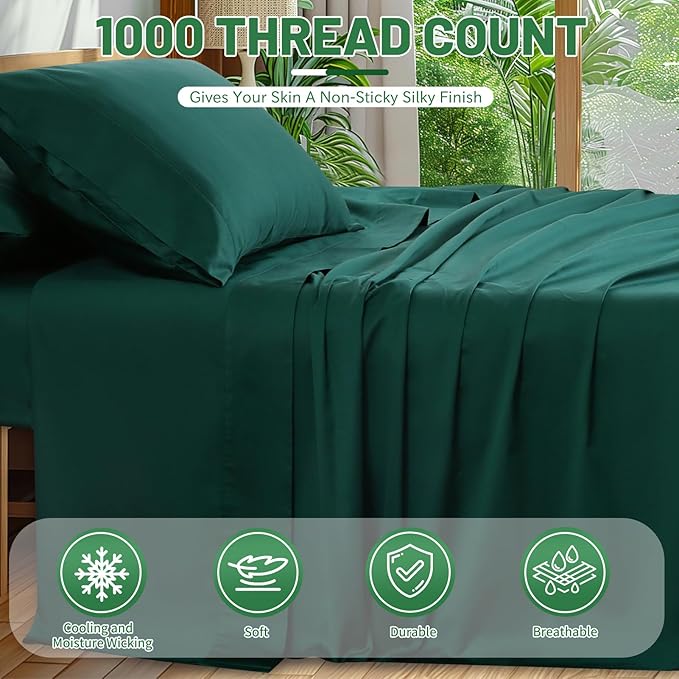 1000 Thread Count Egyptian Cotton Sheets Queen Size Set 4PCS Sateen Weave Soft - Image 2