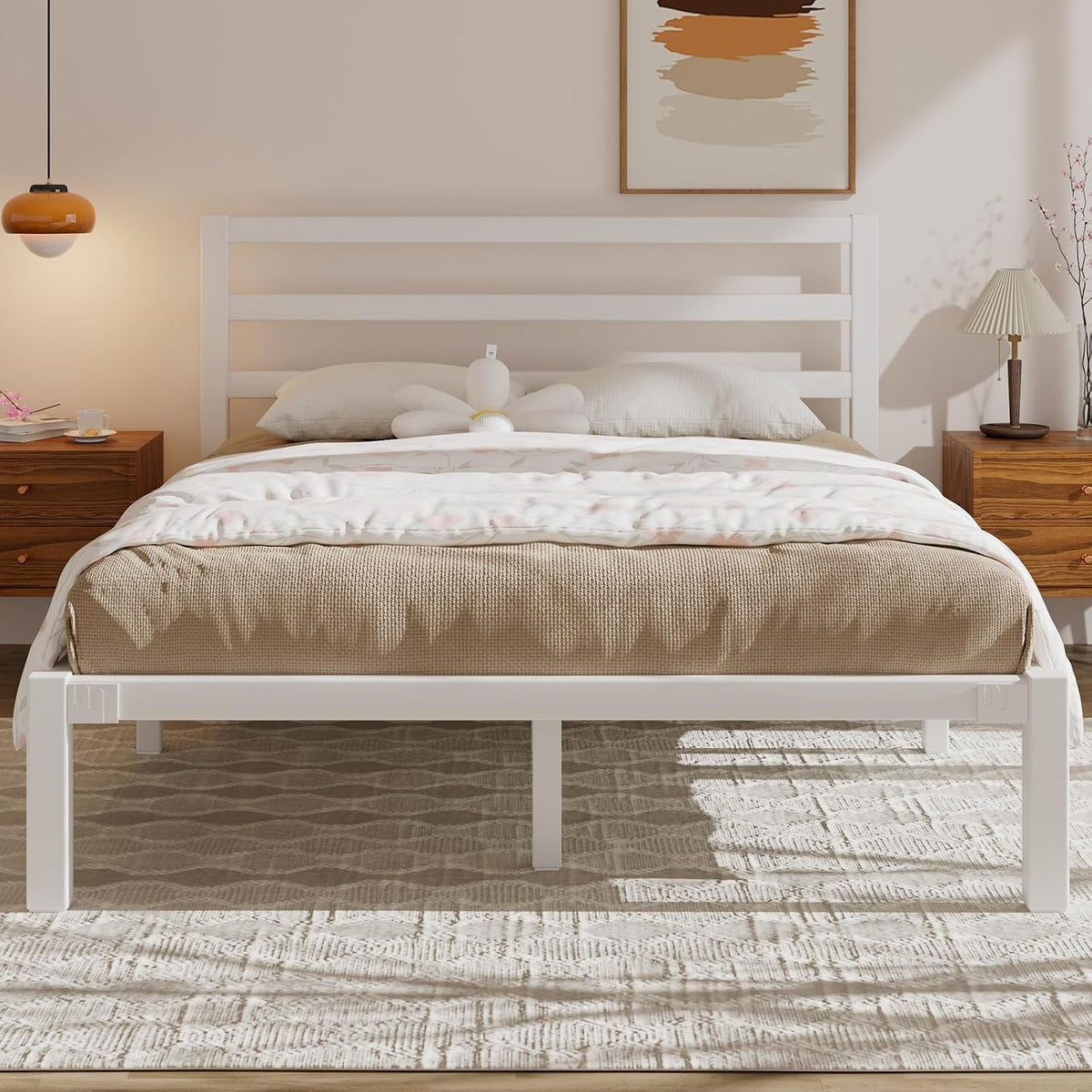 queen metal platform bed frame with headboard, stable, main product view