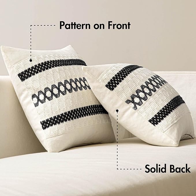 MIULEE Set of 2 Black Boho Decorative Pillow Covers 20x20 Inch Farmhouse Rustic - Image 6