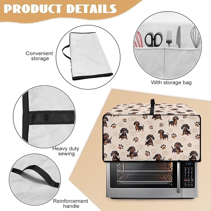 Dachshund Dog Heart Paw Print Toaster Oven Cover - Image 6