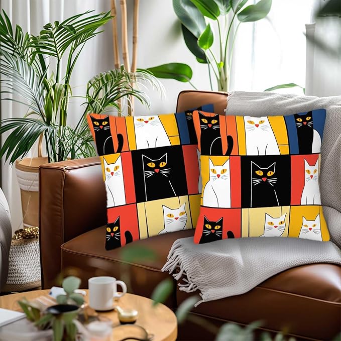 Abstract Cat Throw Pillow Cover 18x18 Set of 2 | Cushion Case - Image 2