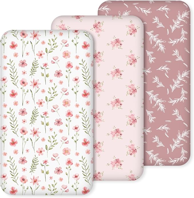 Nap Mat Sheet 47"x24", 3 Pack Pink Floral Baby Crib Sheets Fitted Elastic by CivaruaKids