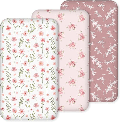 Nap Mat Sheet 47"x24", 3 Pack Pink Floral Baby Crib Sheets Fitted Elastic by CivaruaKids