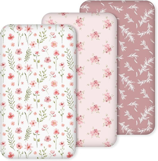 Nap Mat Sheet 47"x24", 3 Pack Pink Floral Baby Crib Sheets Fitted Elastic by CivaruaKids