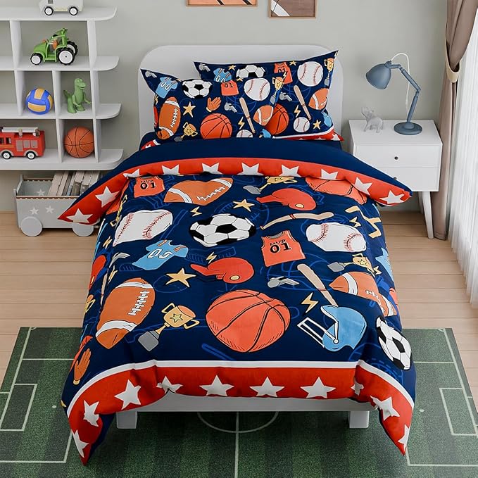 SANDJEST Sports Bedding Sets for Boys, Ultra Soft Microfiber Comforter Bed Set by SANDJEST