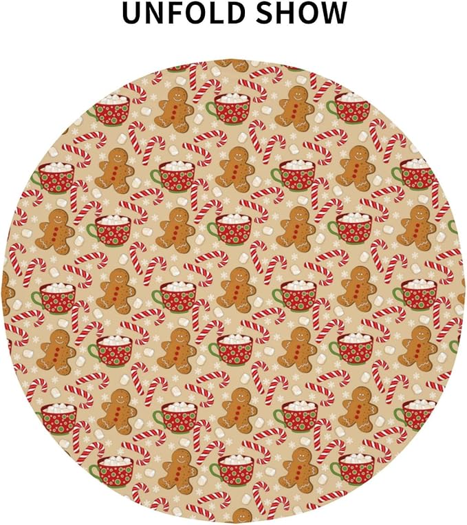 Christmas Tablecloth Round 60×60 Inch, Gingerbread Man Candy Cane Holiday - Image 6