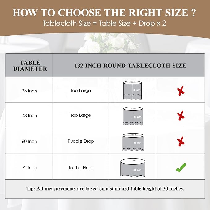 Round Tablecloth 132 Inch 2 Pack Ivory Tablecloths Washable Decorative Linen - Image 2