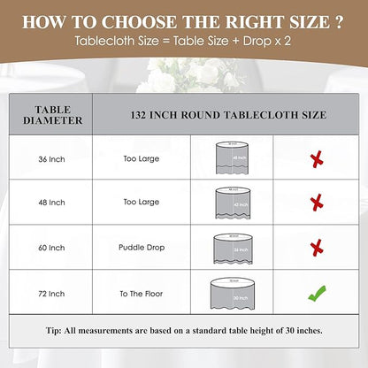 Round Tablecloth 132 Inch 10 Pack White Tablecloths Washable Decorative Linen - Image 2