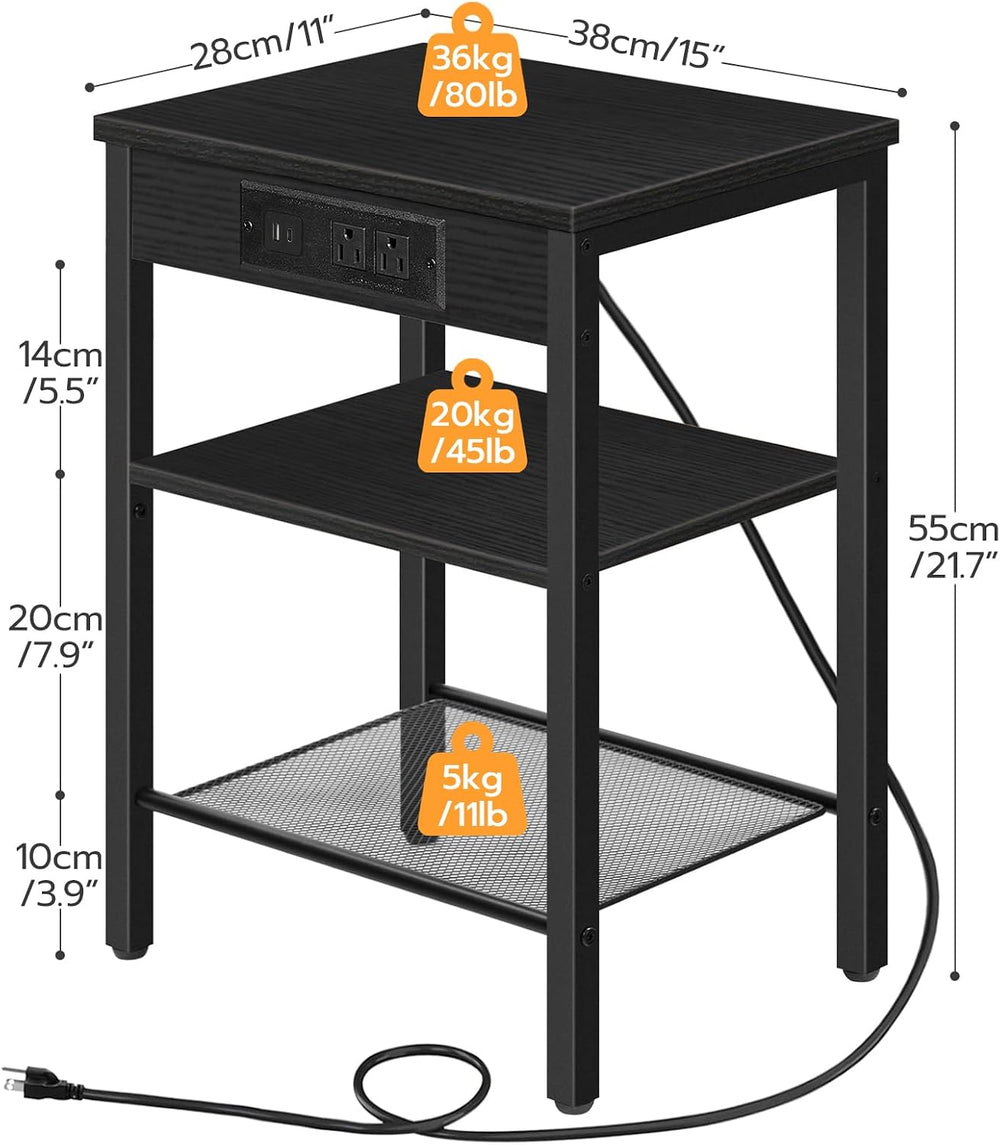 HOOBRO Side Tables with Charging Station, Small End Tables for Small Space