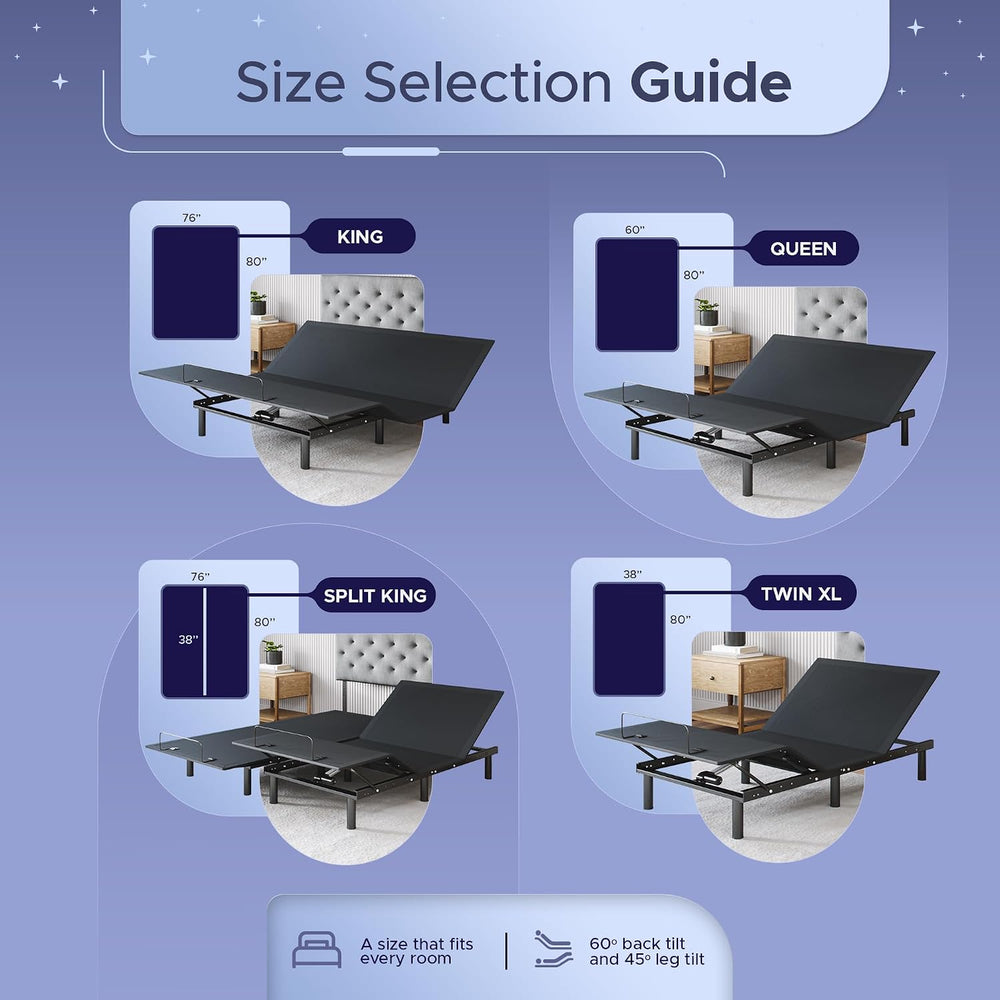 Celestial Sleep Aurora Adjustable Bed Base (Frame Only), Easy Assembly, Head ...