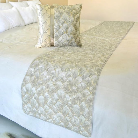 The HomeCentric King/Queen/Twin Ivory & Gold Designer Twin 53"x18" Bed Runner by TheHomeCentric