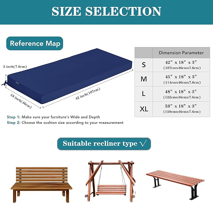 Outdoor Bench Cushions 48 x 18 Inch Thick Waterproof Porch Swing Cushions - Image 5