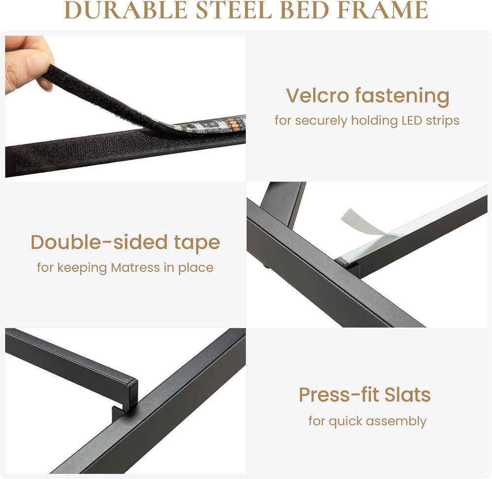 SHA CERLIN Queen Size Floating Bed Frame with Smart LED Lights, Black