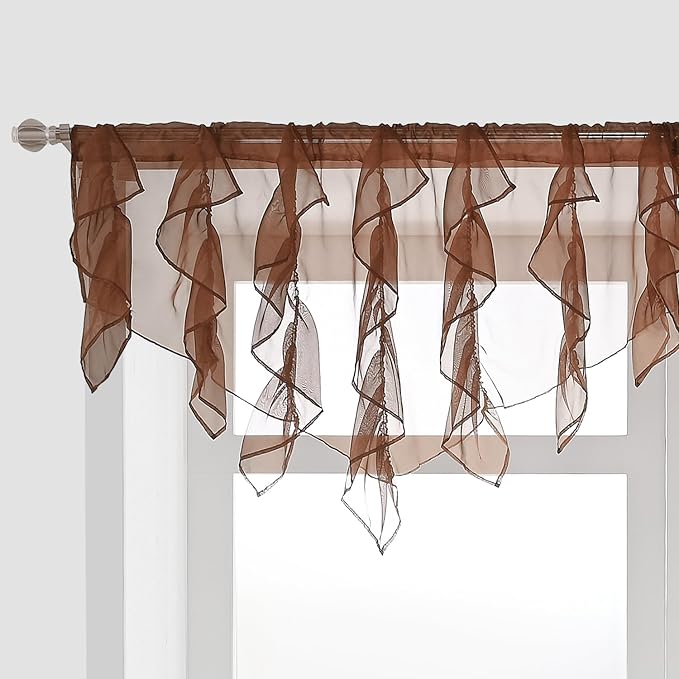 PearAge Ruffled Voile Semi Sheer Curtain Valance, Kitchen Living Room Shabby by PearAge