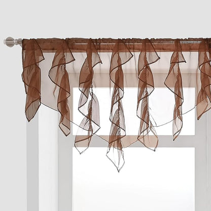 PearAge Ruffled Voile Semi Sheer Curtain Valance, Kitchen Living Room Shabby by PearAge