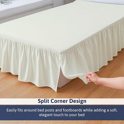 KRISHNA Ruffled Bed Skirt with Split Corners Queen, 100% Microfiber Hotel - Image 3