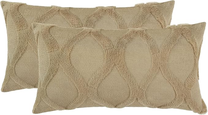 decorUhome Throw Pillow Covers 12x20 Inch Set of 2, Soft Plush Faux Fur Wool - Image 7