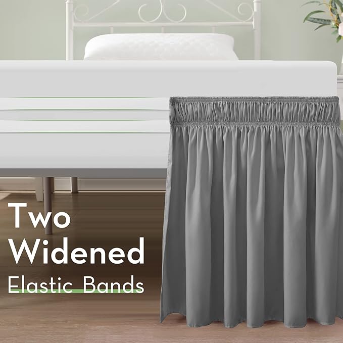 RIMELA Light Grey Bed Skirt Queen Size 21 Inch Drop, Elastic Bed Skirting - Image 7