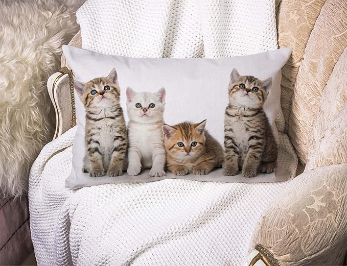 Solekla Colourful Creative Cared Cats Cotton Linen Decorative Throw Pillow Case - Image 2