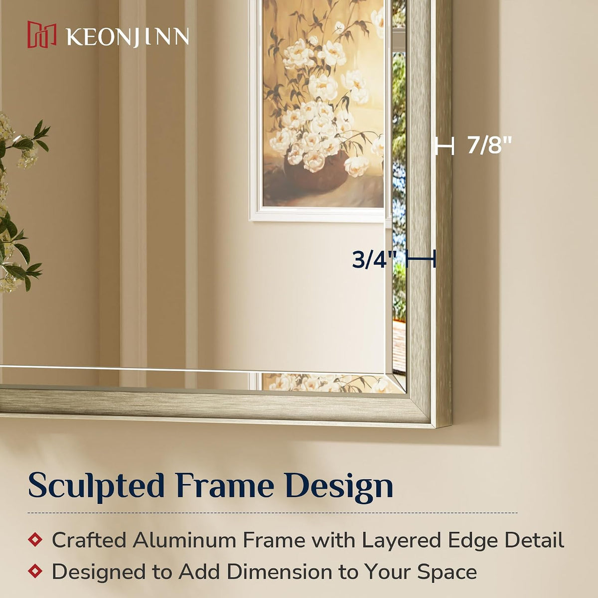 keonjinn brushed nickel bathroom mirrors for over sink, close-up detail