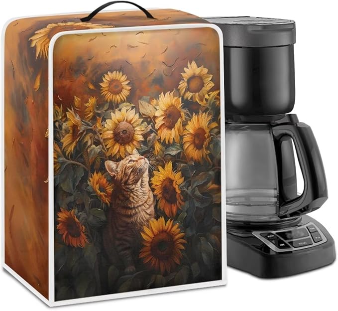 Cute Flowers Cat Coffee Maker Cover by PJHEQOXE