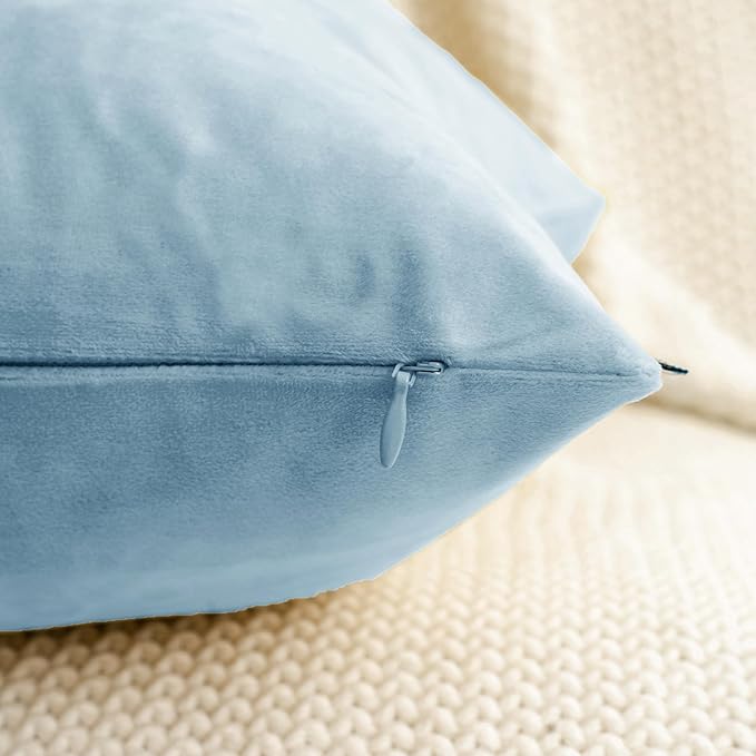 HWY 50 Light Blue Velvet Throw Pillow Covers 22x22 Inch - Image 4
