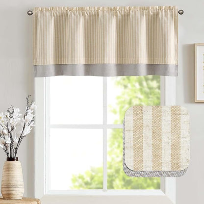 jinchan Linen Striped Valance for Windows 18 Inch Blackout Drapes for Small - Image 2