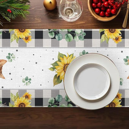 Cat and Sunflower Table Runner, Cotton Linen Cat and Sunflower Table Runner - Image 5