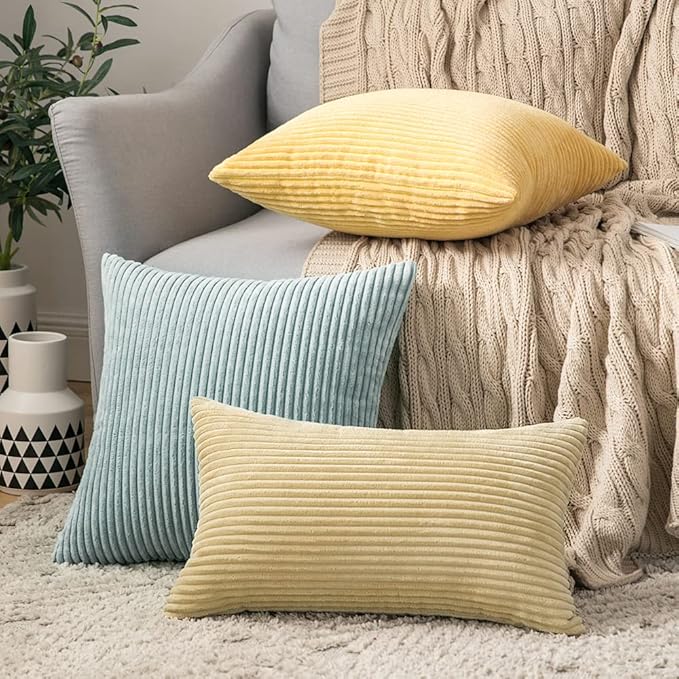 MIULEE Pack of 2 Corduroy Pillow Covers Soft Soild Striped Throw Pillow Covers - Image 2