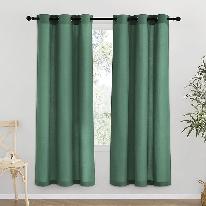 NICETOWN Olive Green Thick Linen Curtains 72" Length, Grommet Privacy Window by NICETOWN