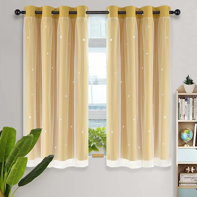 Kinryb Blackout Curtains for Girl Bedroom/Living Room/Classroom, Sheer Overlay - Image 9
