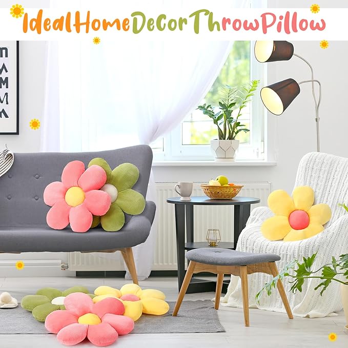 Coume 6 Pcs Flower Floor Pillows, Daisy Throw Pillows 16 Inch Flower Seating - Image 4
