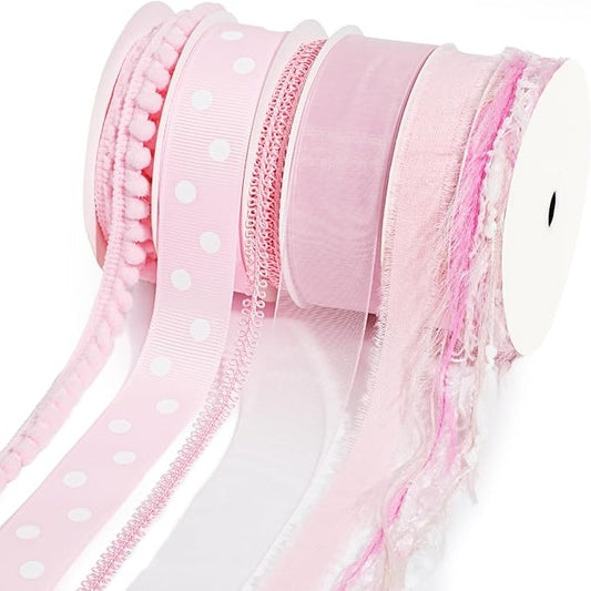 LaRibbons Pink Ribbons for Crafts 6 Rolls 27.5 Yards Total Thin Pink Ribbon for by LaRibbons