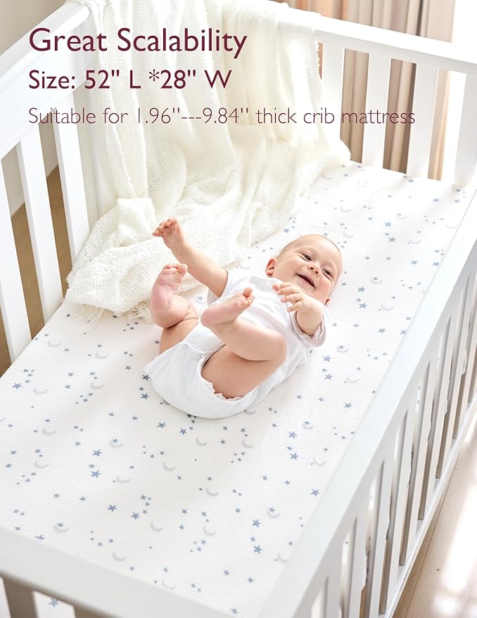 Momcozy Muslin Standard Fitted Crib Sheets, 2 Pack Soft Breathable Natural - Image 2