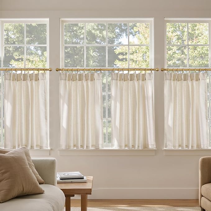 jinchan Linen Pinch Pleated Kitchen Curtains 36 Inch 4 Panels, Natural Linen - Image 3
